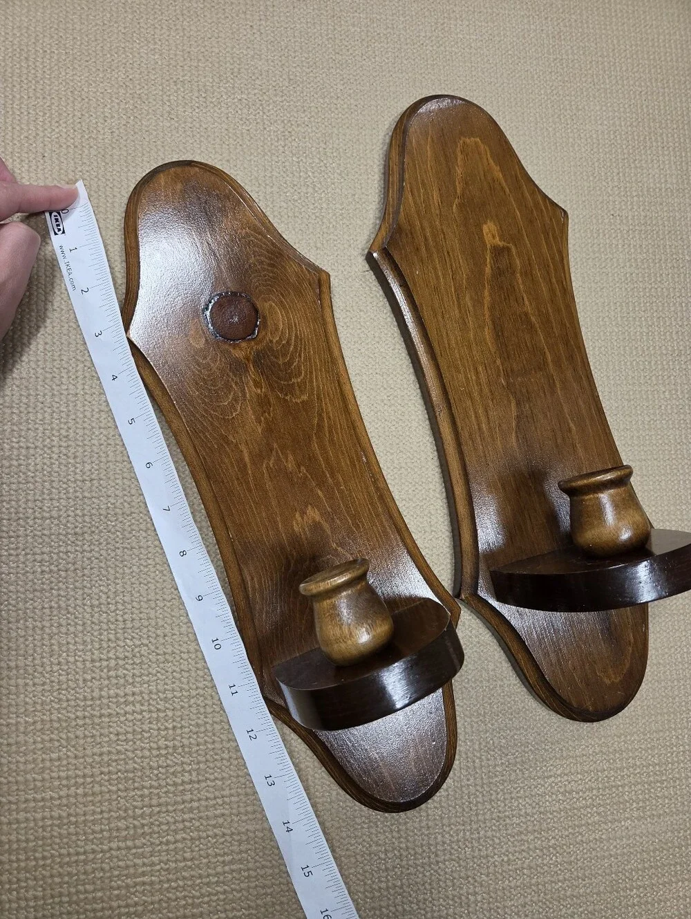 Vintage Solid Wood Wall Sconces Pair Handcrafted Cottagecore Farmhouse Pillar Ca